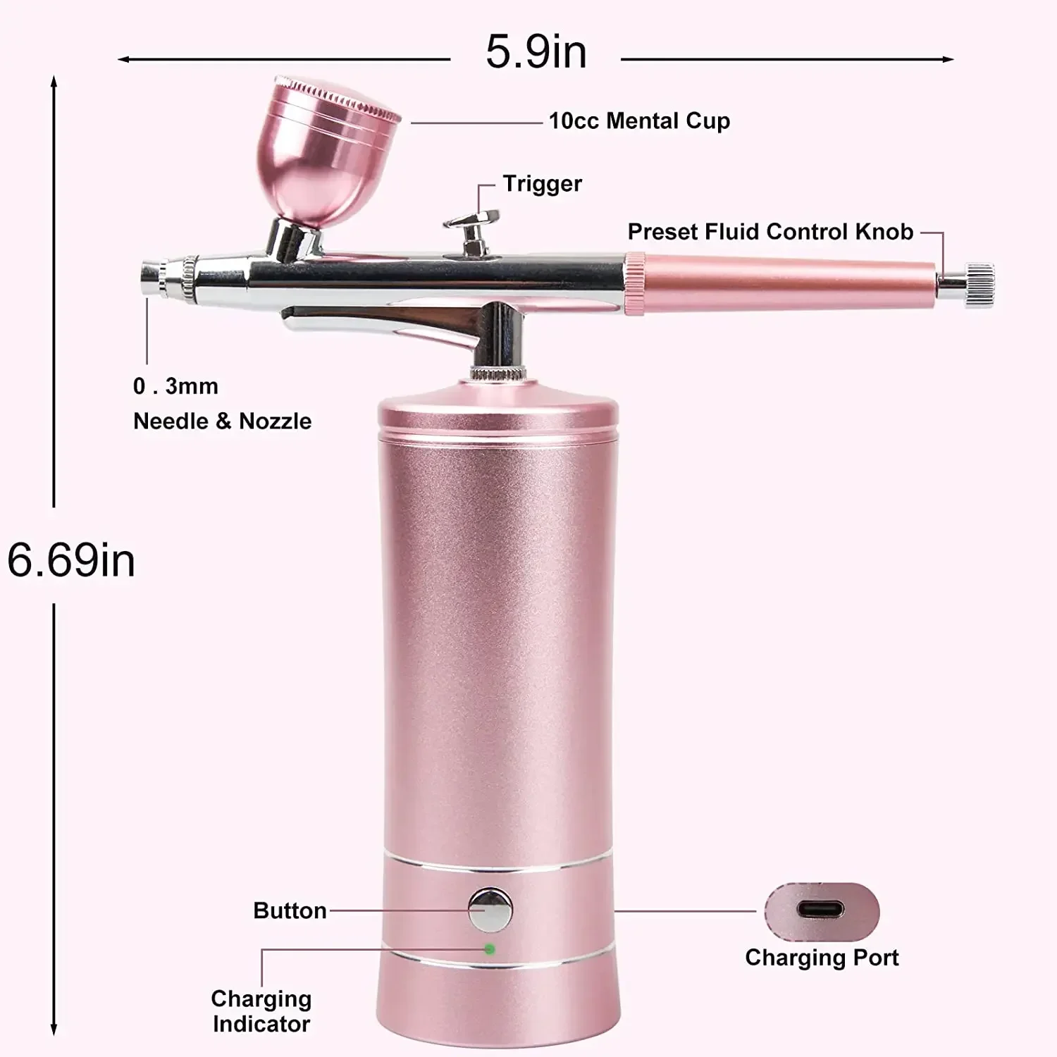 Aerógrafo inalámbrico recargable portátil con compresor, PISTOLA DE PULVERIZACIÓN de doble acción para belleza facial, tatuaje de uñas, pintura de pastel