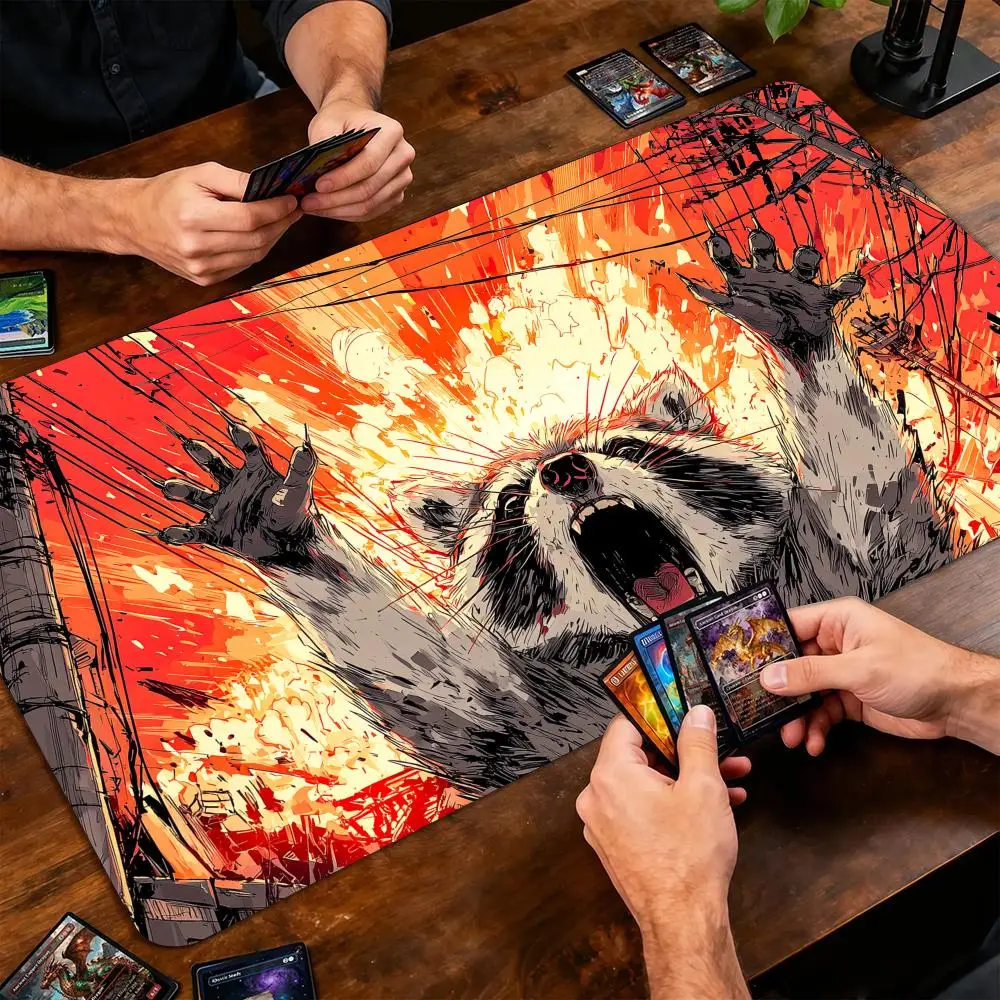 Irritable raccoon TCG Playmat Magic Card Battle Mat Non-Slip Durable 35X60CM Commander playmat Board Game Mat for TCG Card Pad
