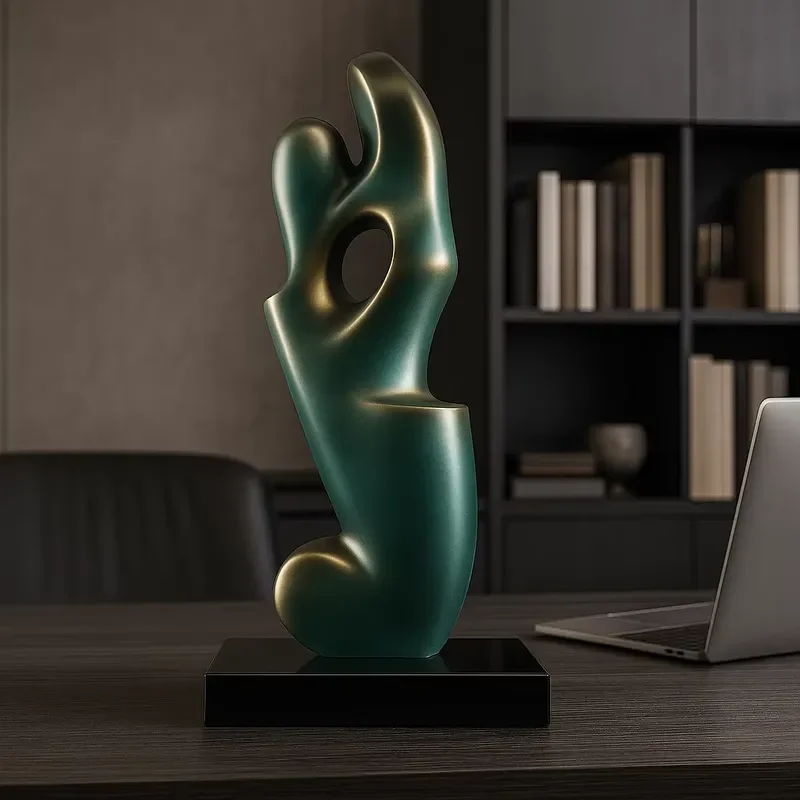 Jingyue custom modern fiberglass abstract sculpture green veneer hand-painted art decoration office desk home living room