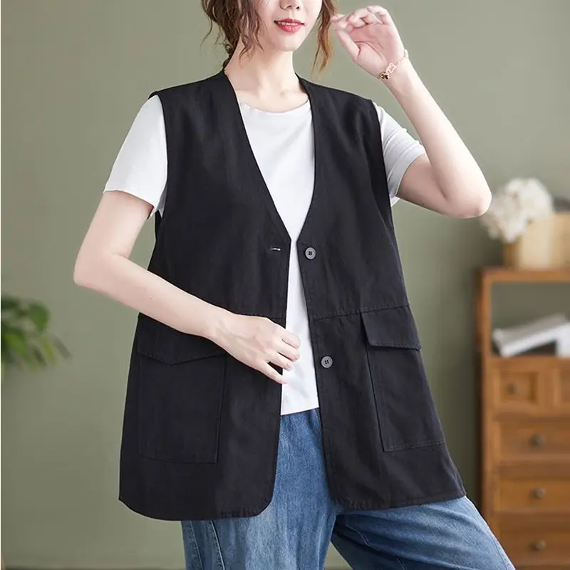 Vest Women's 2026 Spring And Summer New Cotton Vest Outer Wear Loose Thin Casual Air-conditioned Shirt Vest Sleeveless Jacket
