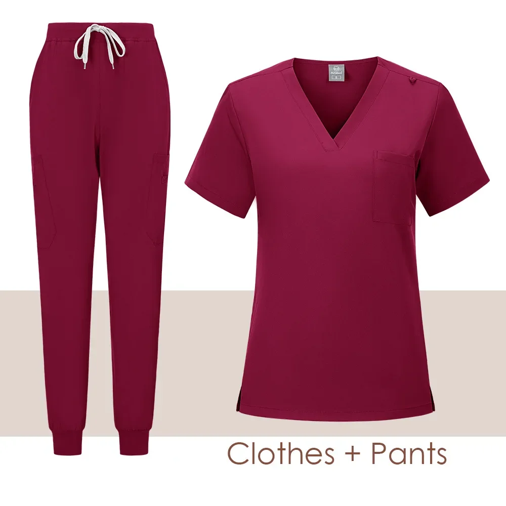 여성용 V넥 반팔 병원 간호사 유니폼