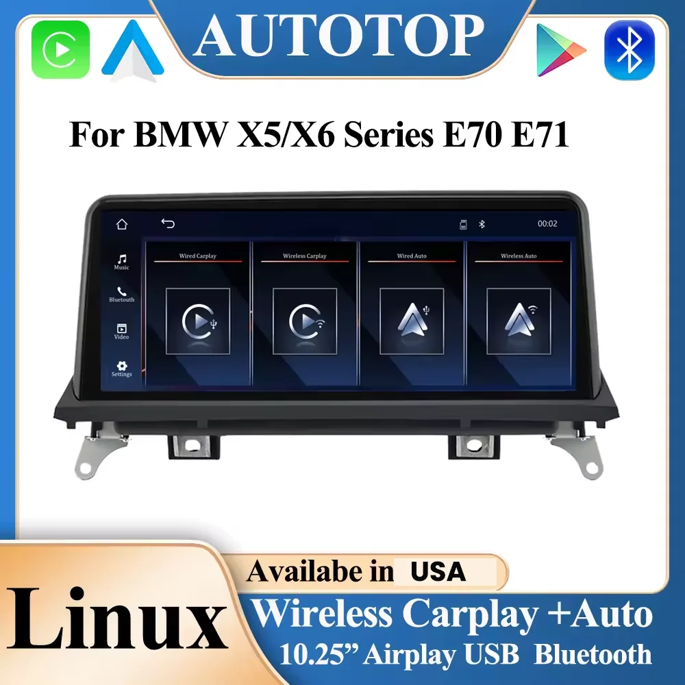 วิทยุติดรถยนต์ระบบ Linux รองรับ CarPlay ไร้สาย และ Android Auto สำหรับ BMW X5 E70 F15 X6 E71 ปี 2007-2013 พร้อมบลูทูธ GPS ชุดหัวควบคุมมัลติมีเดีย สเตอริโอ
