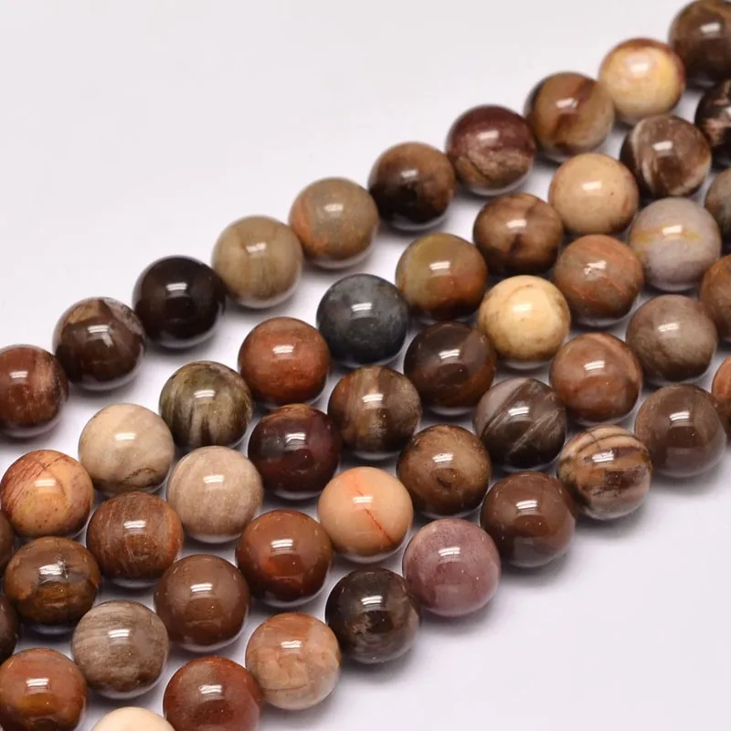 2 Strands 8mm Natural Petrified Wood Round Beads