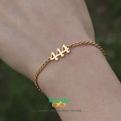 111 222 333 444 555 666 777 888 999 Angel Number Bracelet BFF Jewelry Lucky Pulseras Mujer Stainless Steel Curb Chain Bracelets