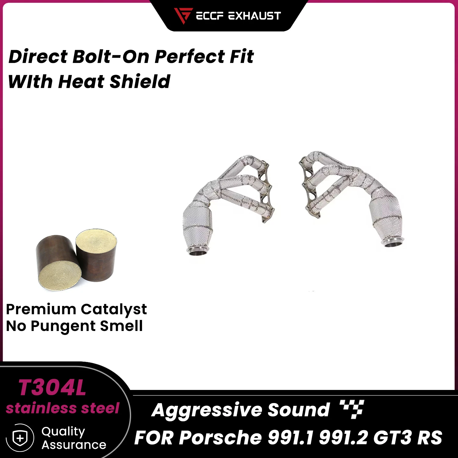 

High Flow Sports Stainless Steel Headers With Heat Shield for Porsche 991.1 991.2 GT3 RS Maximize Exhaust Flow Easy Installation