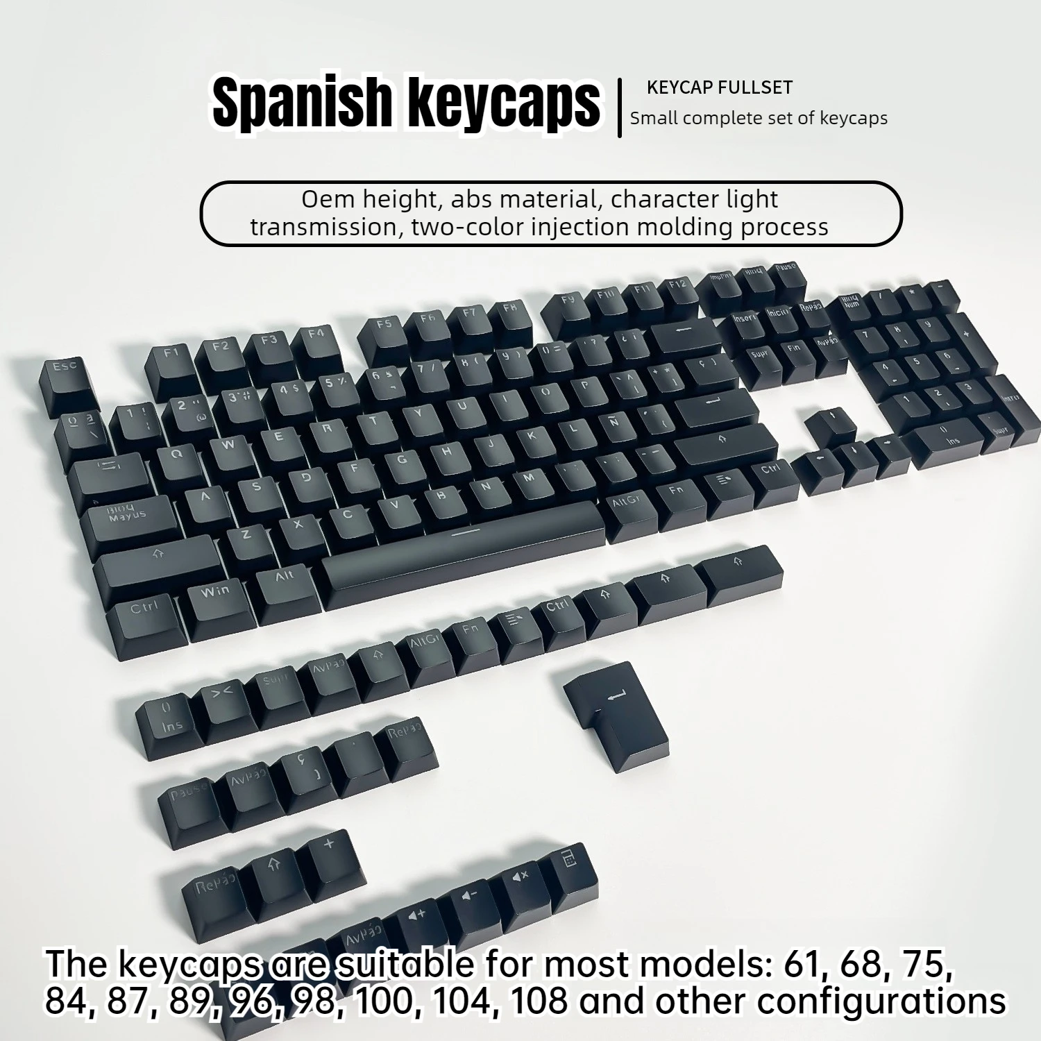 Spanish ISO layout PBT keycaps 132 key mechanical keyboard keycap character backlight for cross stem PCB stabilizer key cap OEM
