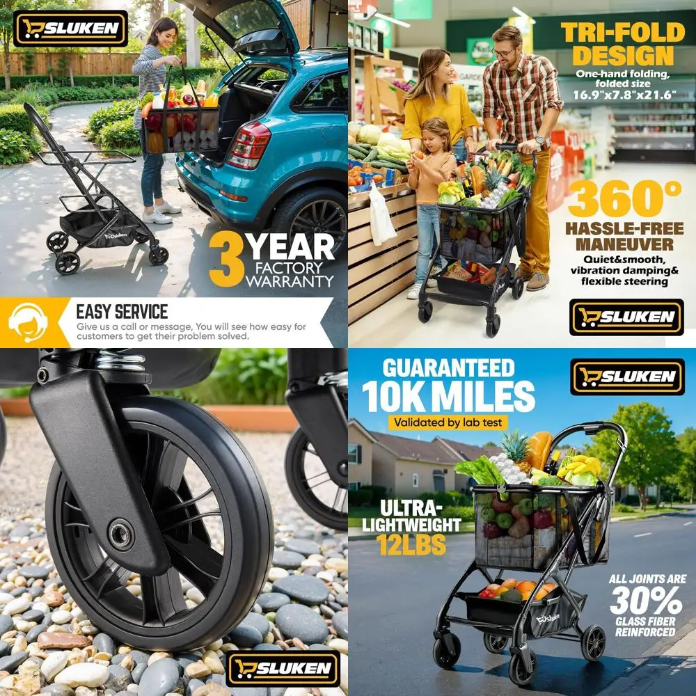 عربة تسوق قابلة للطي بوزن 75 رطل مع عجلات، 360 درجة ° سلة دوارة قابلة للإزالة، محمولة للبقالة والغسيل والتخييم #1