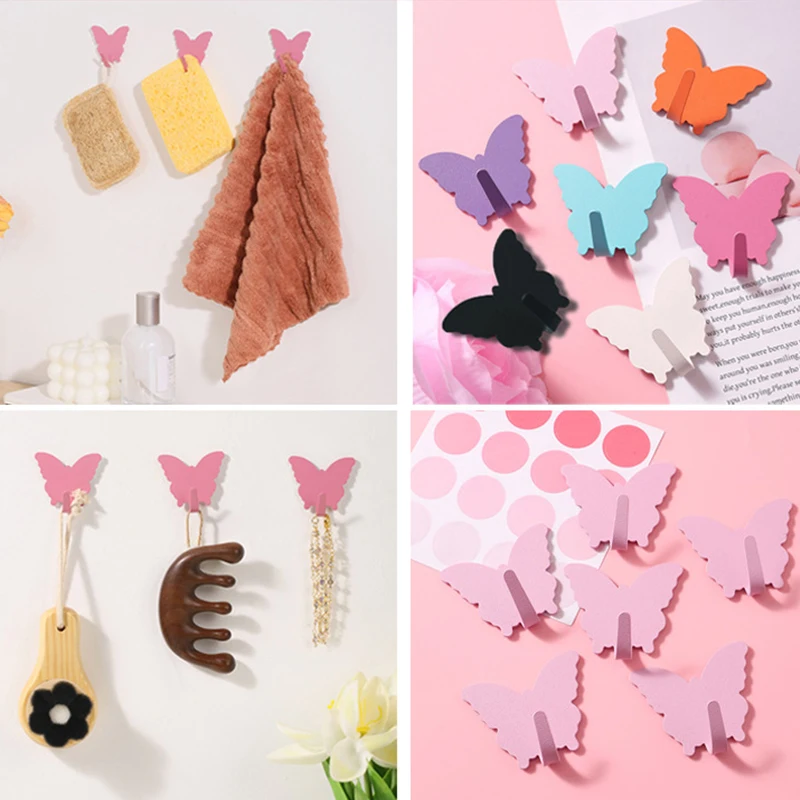 3Pcs Stainless Steel Butterfly Hooks Strong Adhesive Non-Punch Kitchen Bathroom Door Back Wall Non-Tracking Load-Bearing Sticky