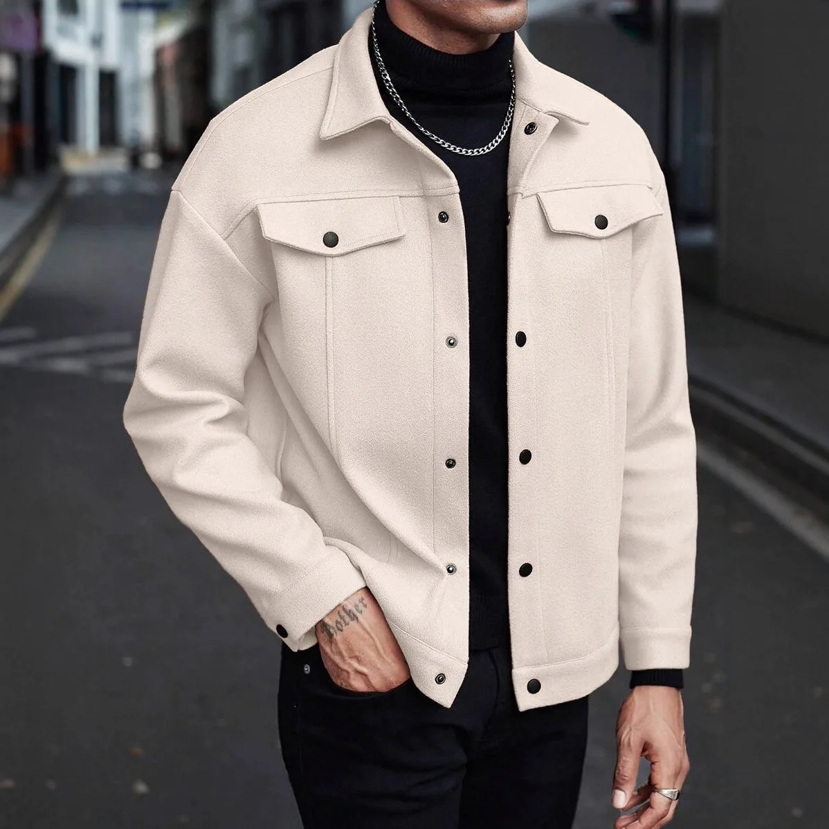 

Trade Autumn Winter New Warm Woolen Casual Button Jacket Coat Men's Sports Business Outing Style