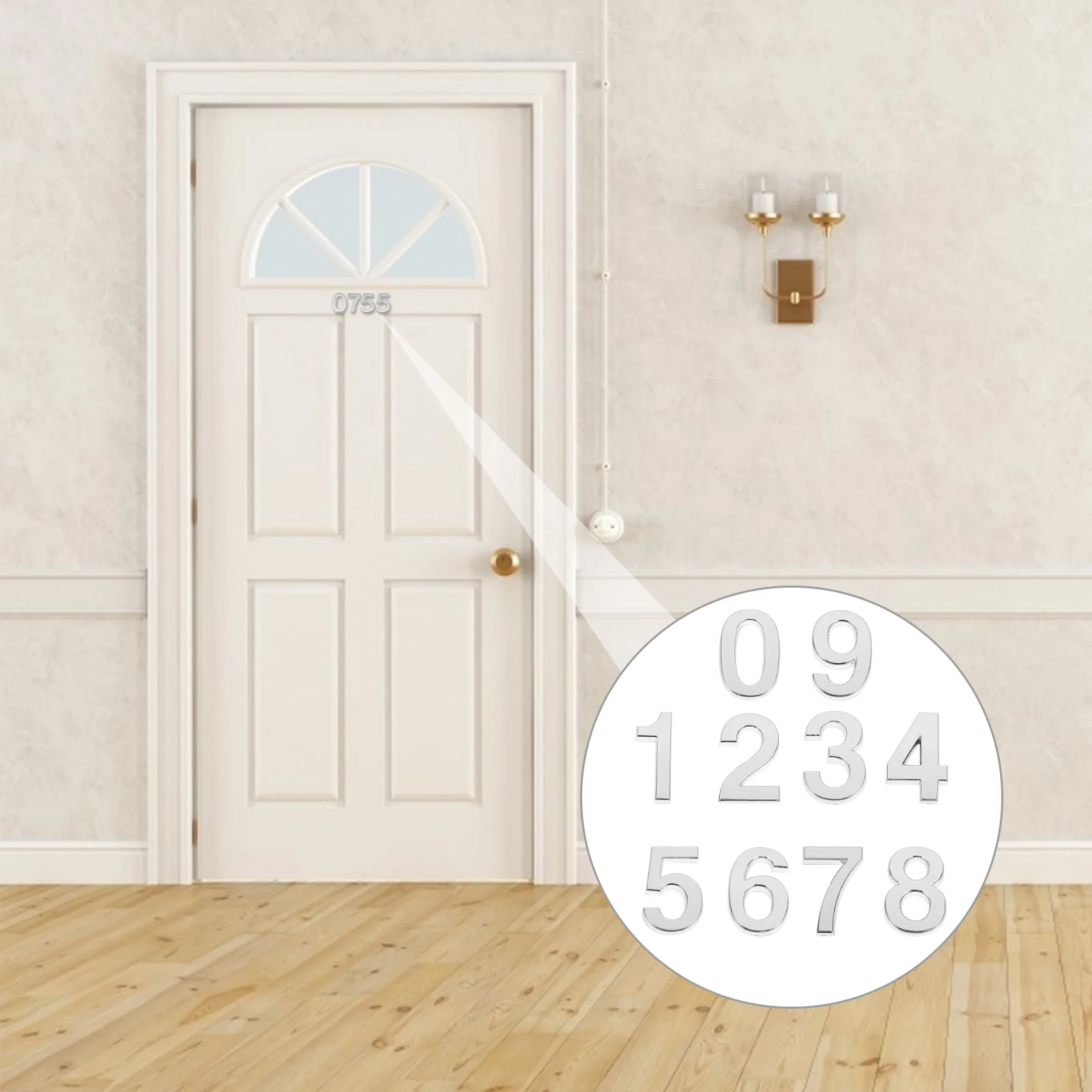 

BUTIFULSIC 10Pcs 3D Door Number Stickers Silver ABS Waterproof House Number Decal Label 0-9 Exterior Wall Sticker