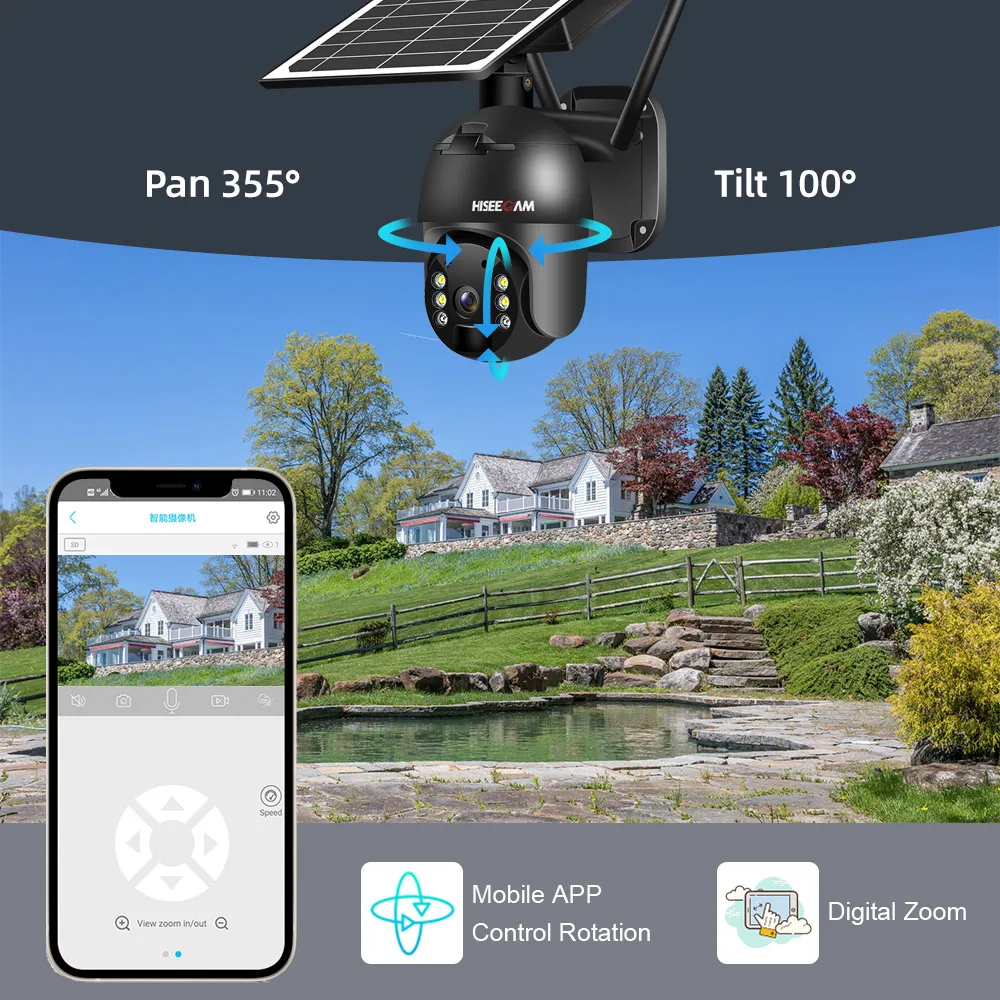 4G SIM Card 4MP Solar Camera WIFI Security Wireless PTZ CCTV Solar Outdoor Camera With Battery PIR Alarm Detection Night Vision