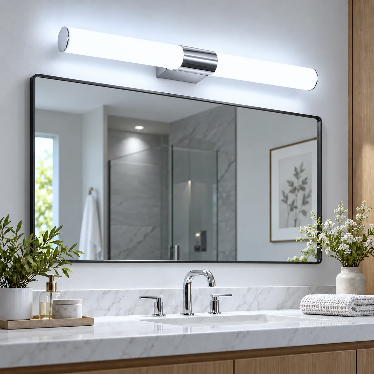 JOYINLED Wall Lamp Minimalist Bathroom Mural Led Vanity Mirror for Bedroom Living Room Hallway 12W-25cm 22W-55cm Cold White