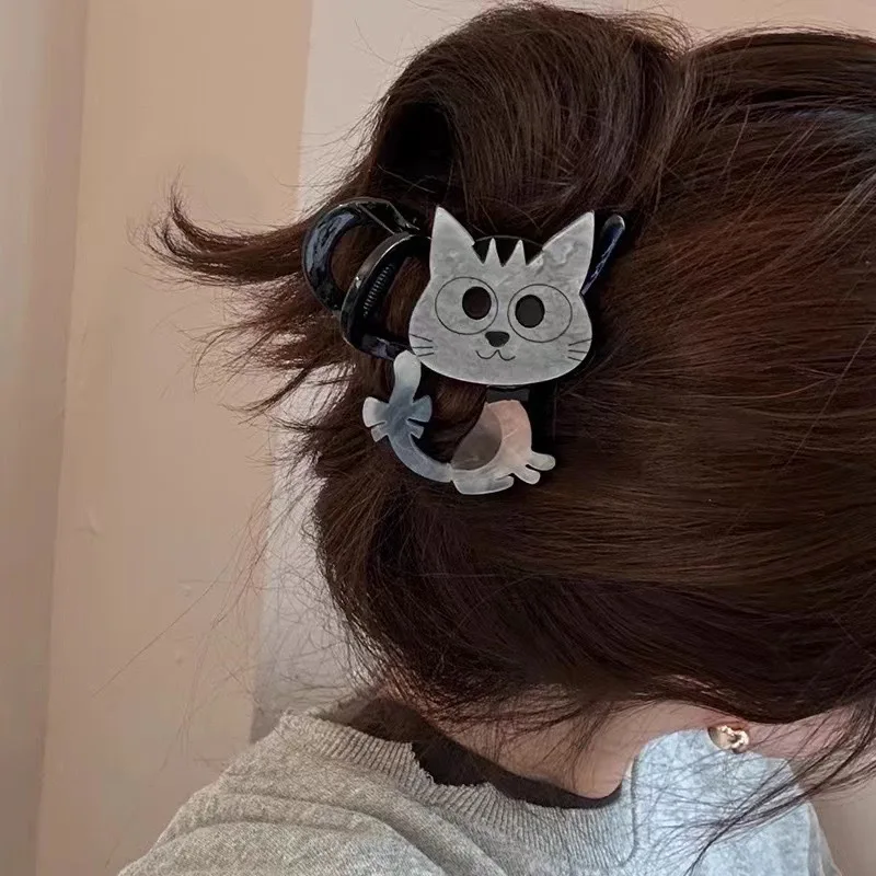 

Cute Kitten Two-Tone Shark Jaw Clip Hairpins Disc-Style Bun Holder Adorable Non-Slip Grip Trendy Hair Accessories for Women