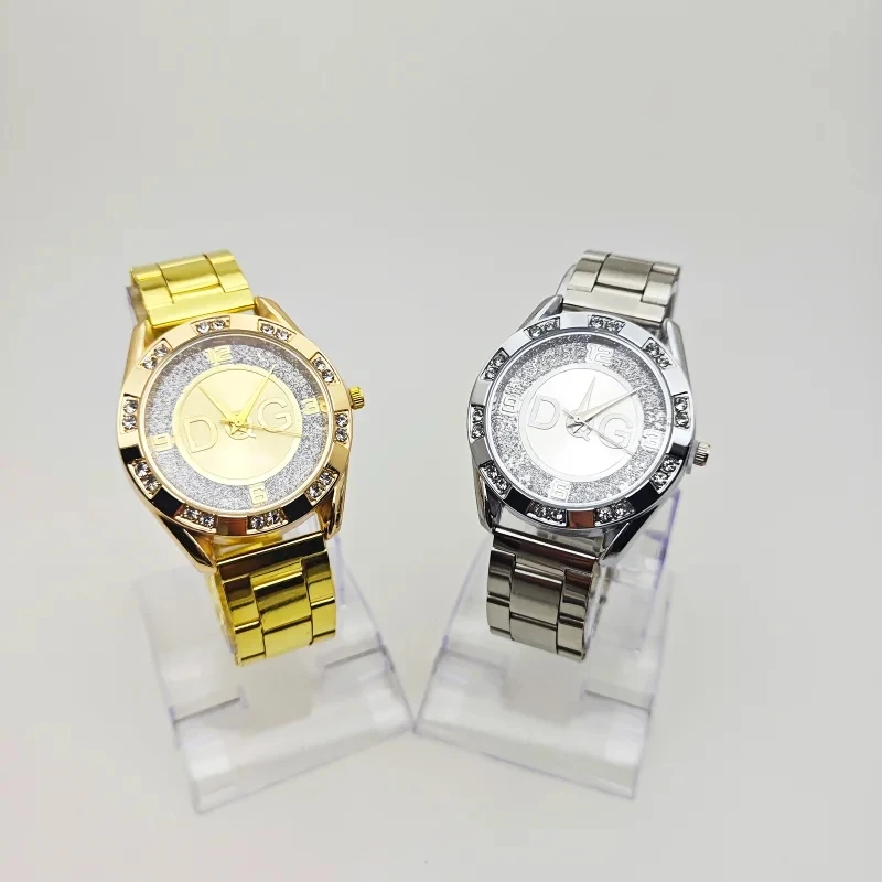 DQG-reloj de cuarzo de cristal para mujer, accesorio de moda de lujo, de acero inoxidable, dorado y plateado, 2024