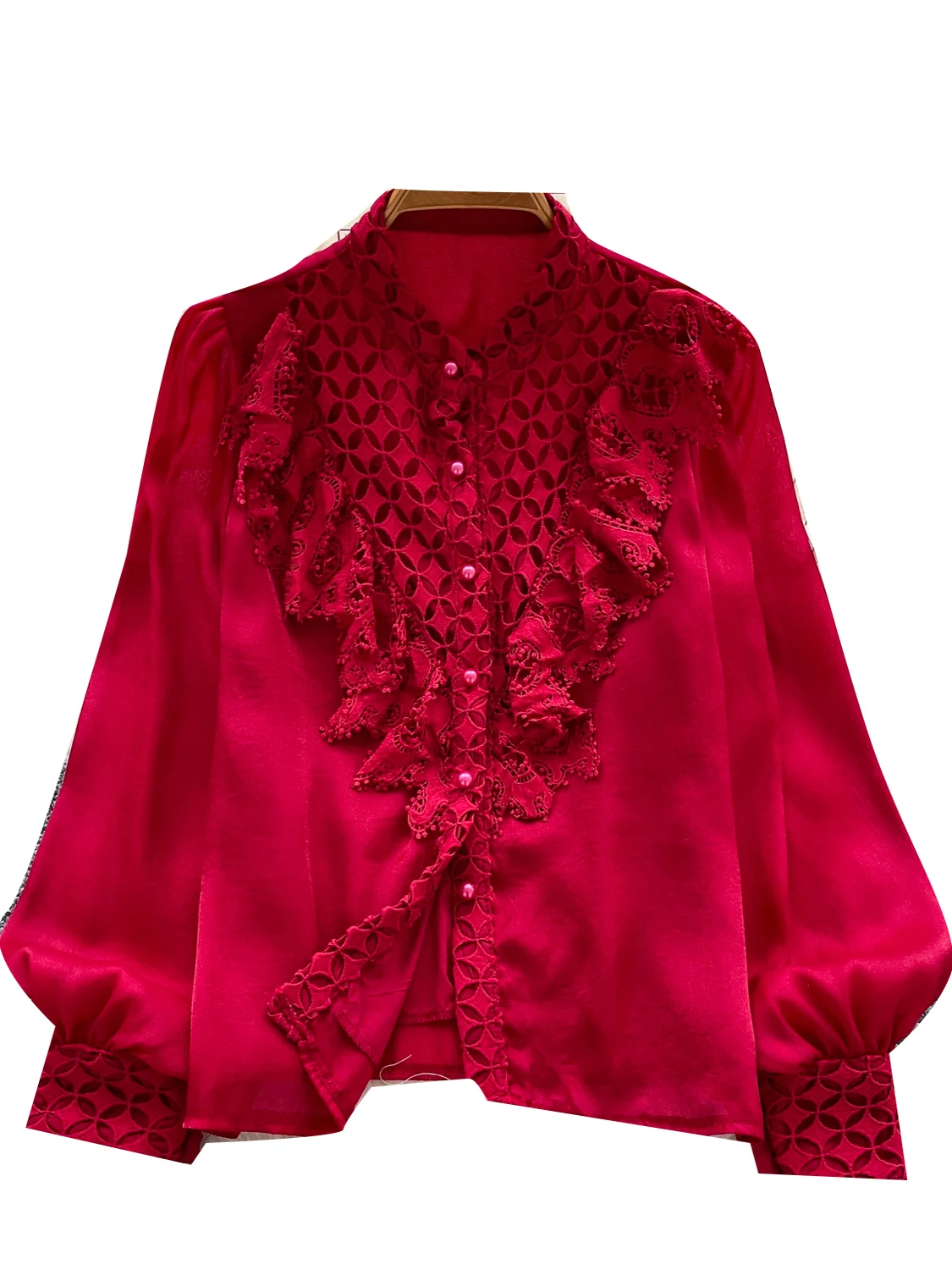 레트로 코트 슬레 레이스 트림 스플라이싱 랜턴 스타일 여성 패셔너블 다용도 베이스 탑 한국 루즈핏