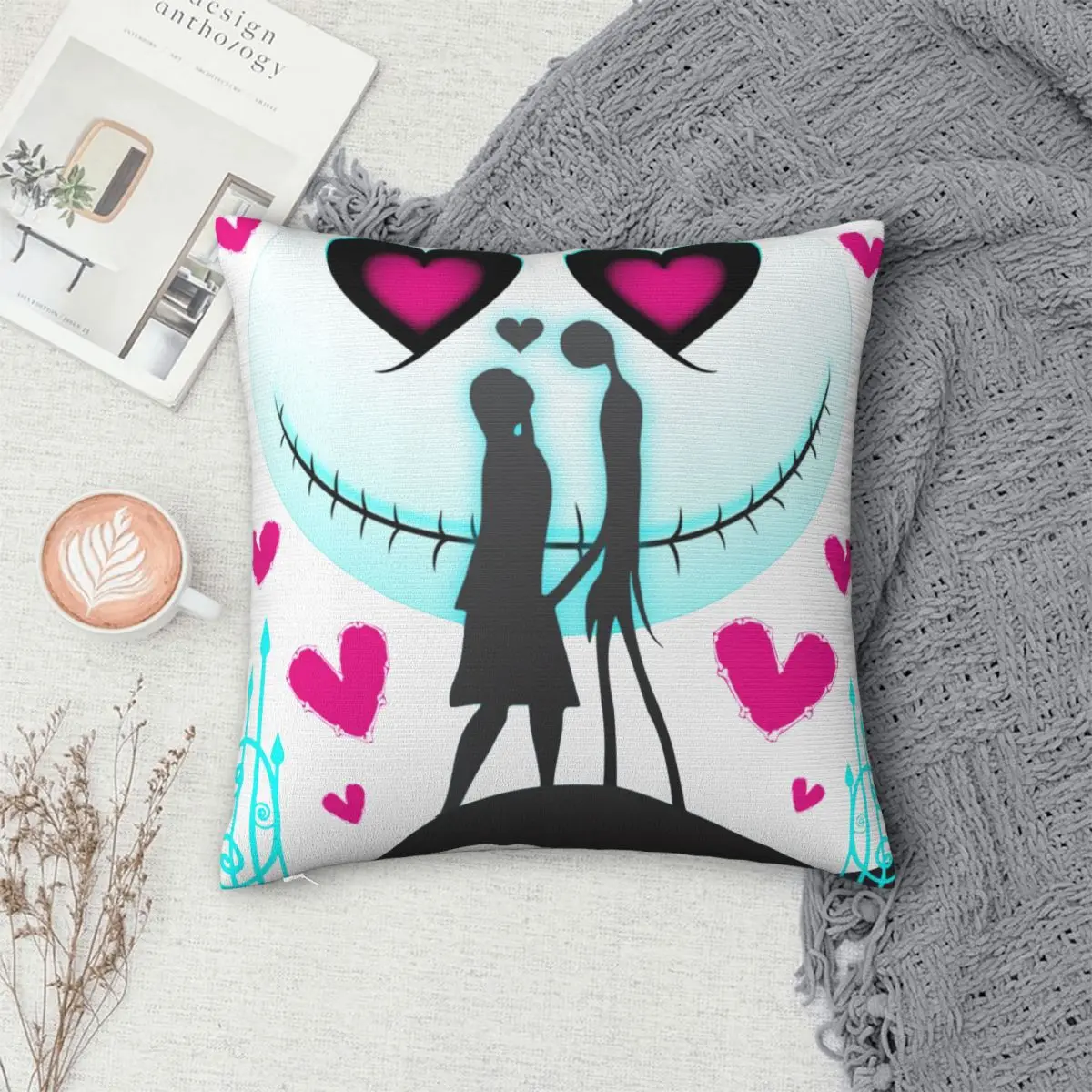 جاك سالي كابوس الحب قبل عيد الميلاد كيس وسادة جاك سكيلينغتون هالوين غطاء الوسادة رمي غطاء وسادة