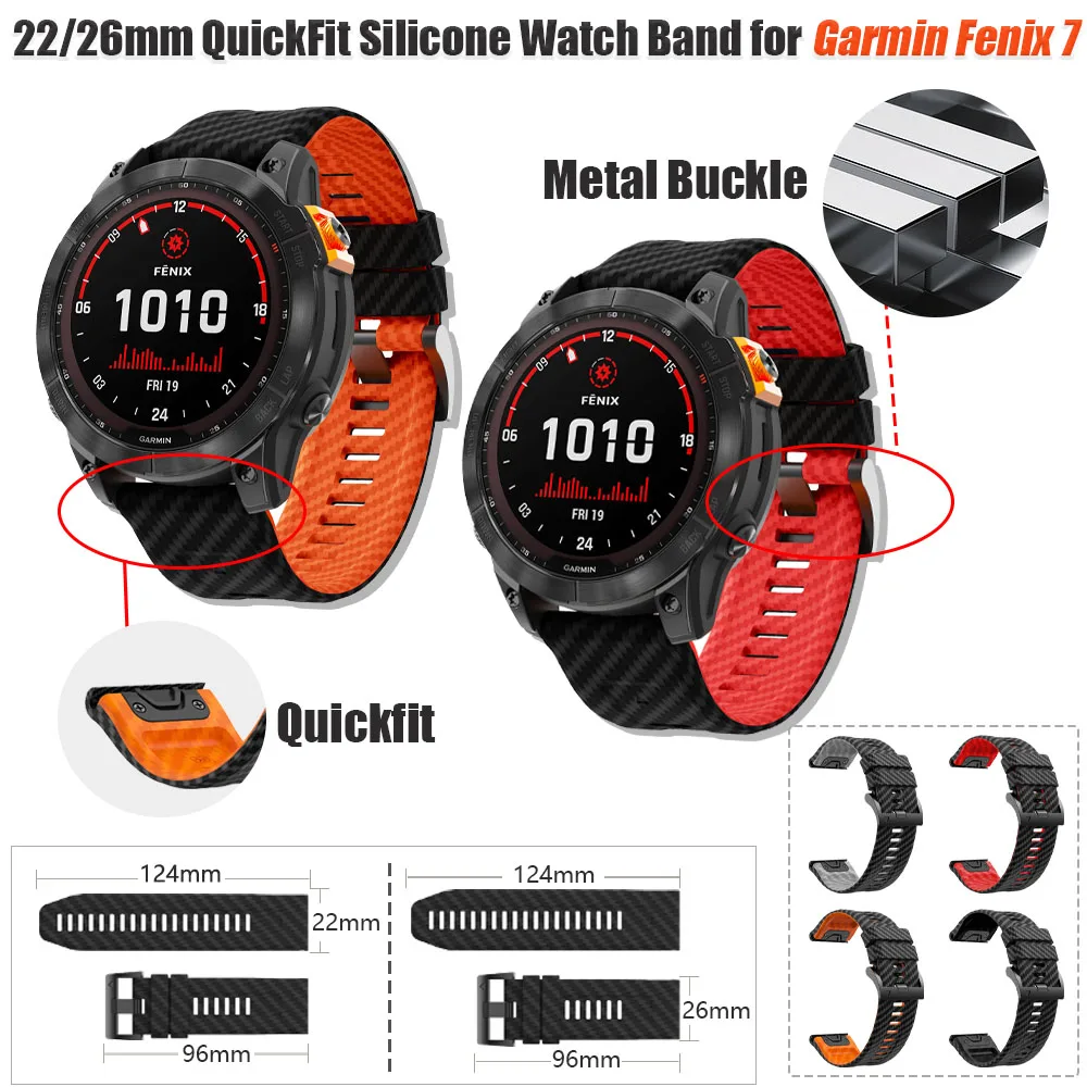 22mm 26mm QuickFit Silikon-Uhrenarmband für Garmin Fenix 7 8 6 Carbonfaser-Muster Wasserdichtes Silikonband für Garmin Enduro 3