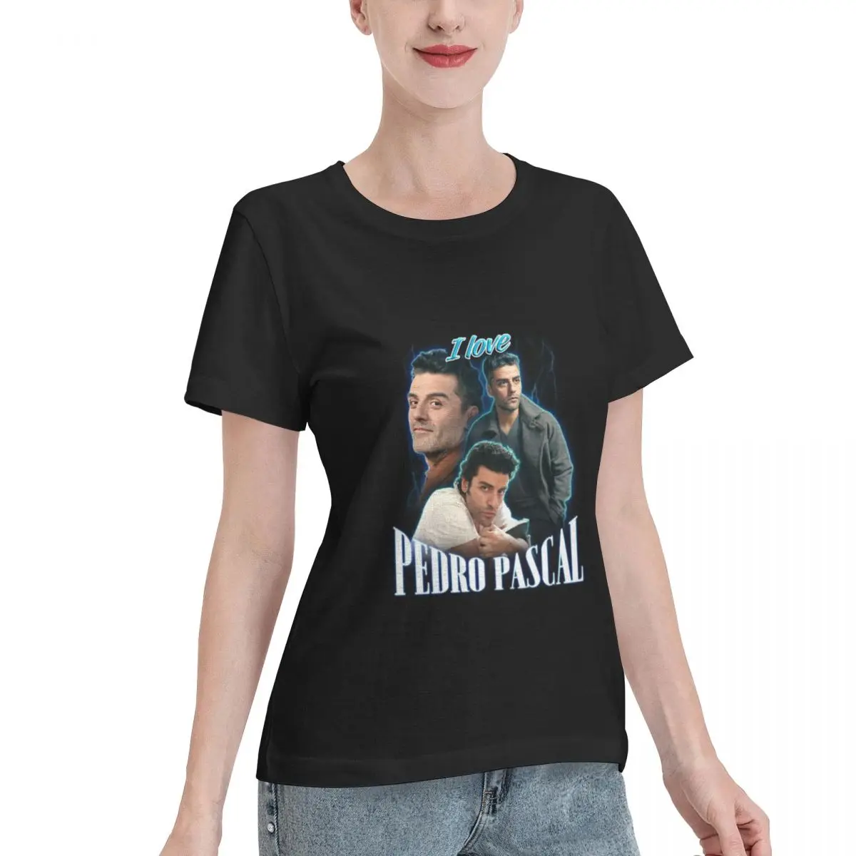 Everyday Essential I Love Pedro Pascal Oscar Isaac Cursed Fan Collage Women's T-shirt Stylish Ladies Tee