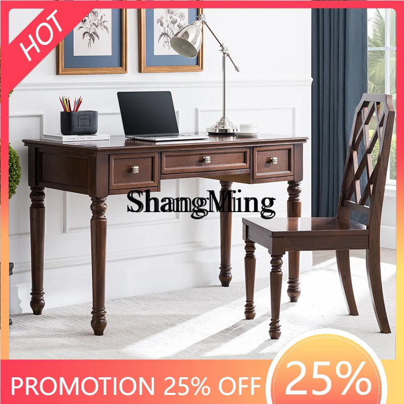 

ZYY home advanced sense solid wood retro computer table and chair combination simple home ash wood writing desk study desk