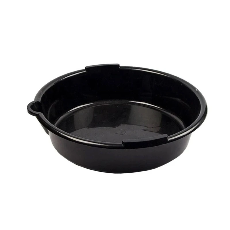 Large Opening Oil Drain Pan for Vehicle Service, 37 Plastic Basin with Guided Pour Lip, Stable Base and 6.5 L Capacity for