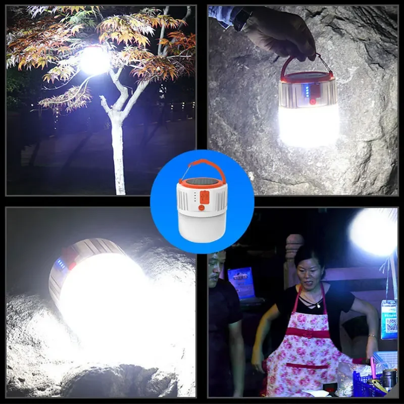 Solar Lamp with Usb Charging Solar LED Camping Lantern Portable Battery Operated Tent Light Bulb Long Lasting Rechargeable Lamp