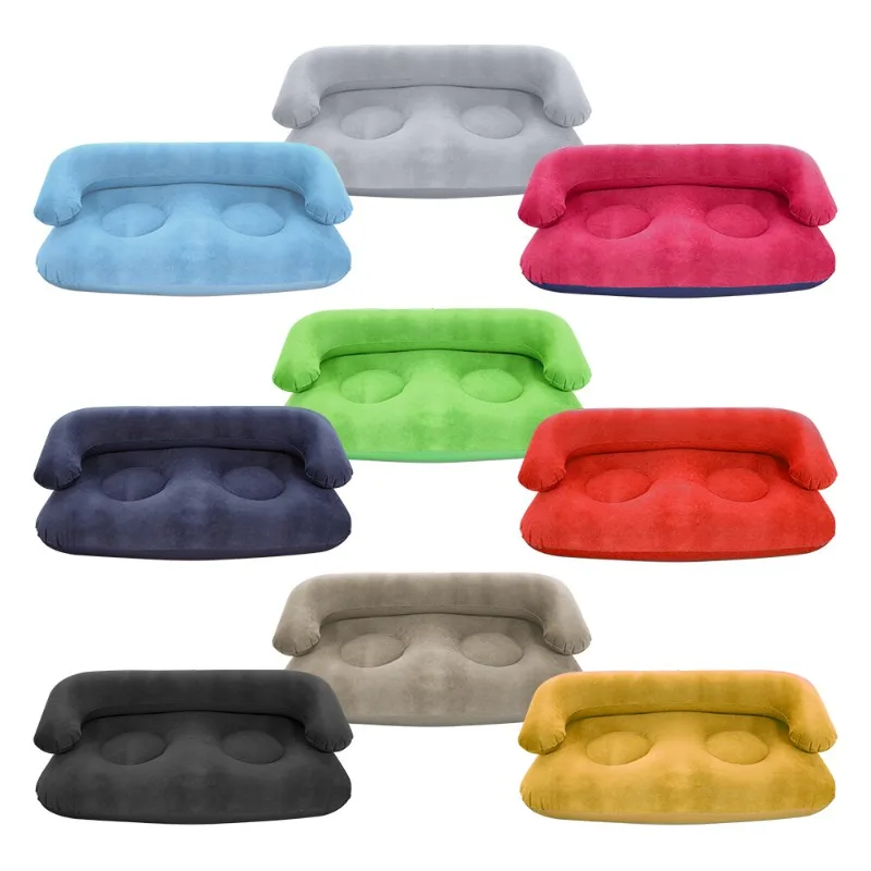 Outdoor pvc inflatable sofa with armrests double flocking sofa inflatable pad