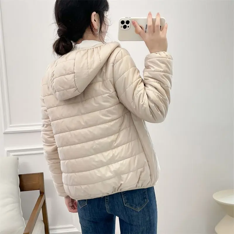 Minimalistyczne, lekkie damskie kurtki puchowe z bawełny, nowe zimowe parki w stylu koreańskim z kapturem, pikowane, damskie wiatrówki, odzież wierzchnia 2025