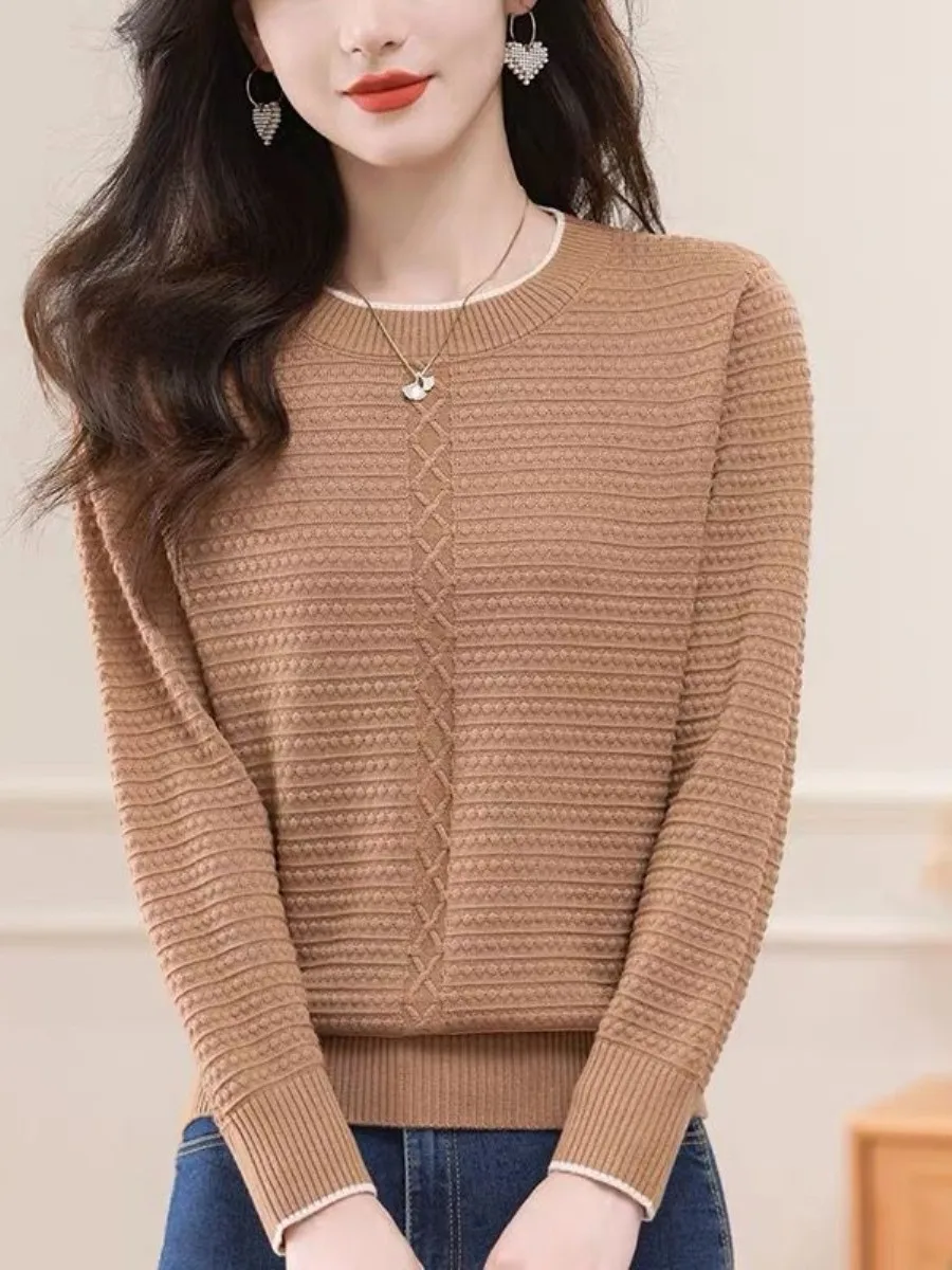 2025-new-women's-round-ne-knitted-sweater-boting-ket-handkerchief-busin-sle-faion-accories-clothing
