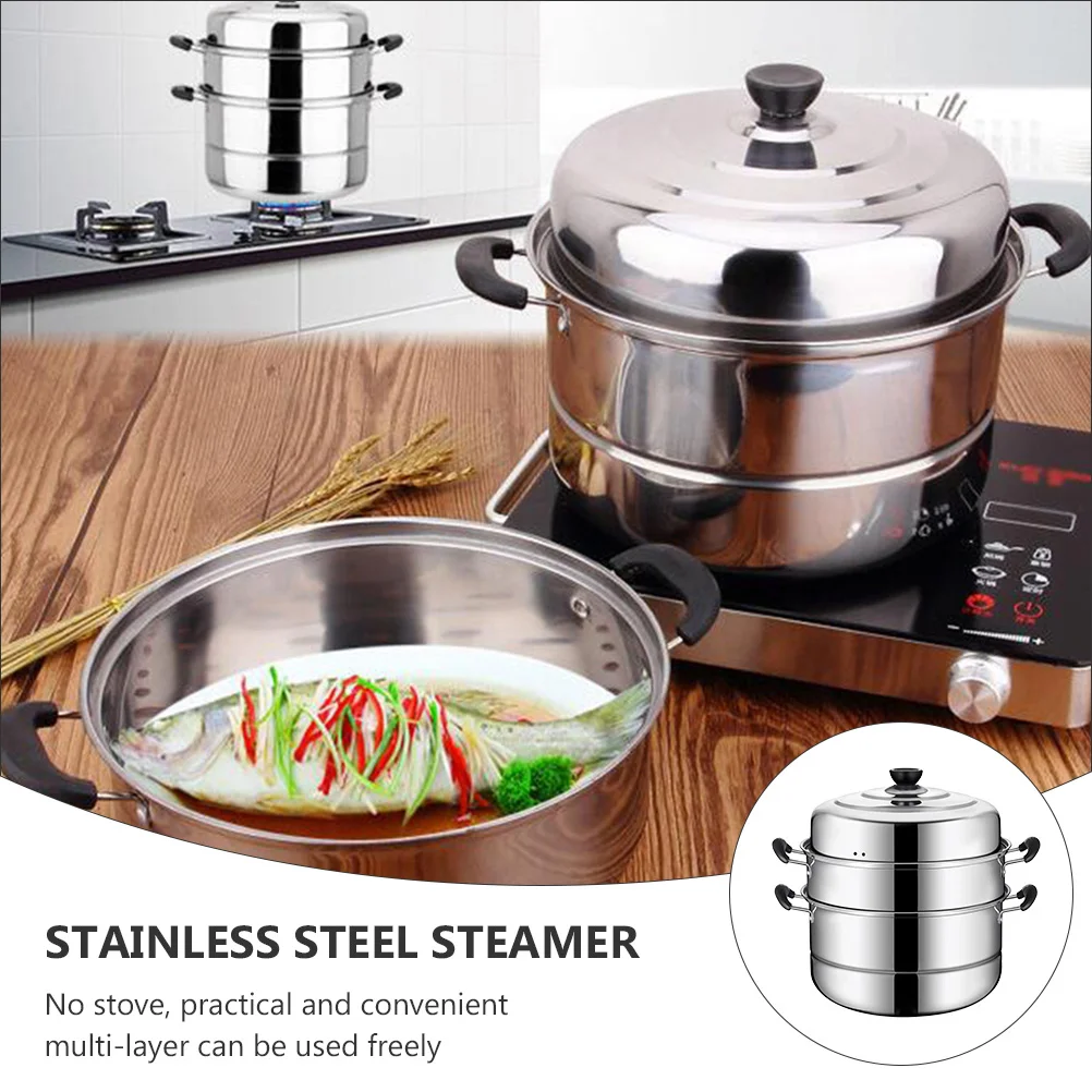 Stainless Steel Steamer Steaming Pot Cooker for Food Big Large Tamale Induction Pans Stockpot Home Double Bottom Evaporation