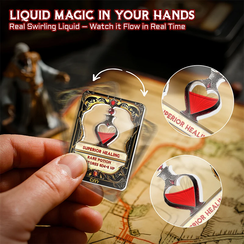 DND-Heiltrankenkarten-Set – 15 Fantasy-Trank-Token aus Acryl mit echter roter Flüssigkeit |   Ideal für Dungeon Masters, Tabletop-RPG