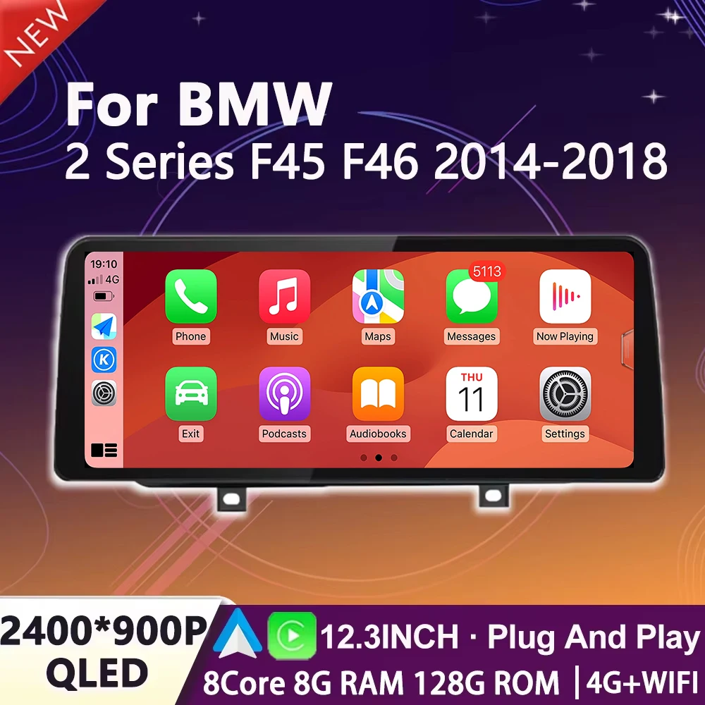 Car Radio Android 14 for BMW 2 Series F45 F46 2014-2018 NBT EVO System Video Multimedia Player DSP Stereo GPS Navigation 4G Lte