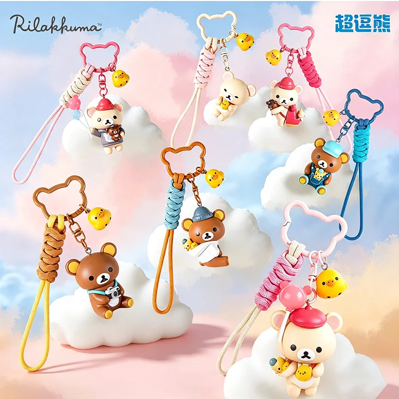 Toptoy Rilakkuma Schlüsselanhänger Niedliche Bärenfigur Anhänger Gewebtes Lanyard Taschendekoration Accessoire für Frauen