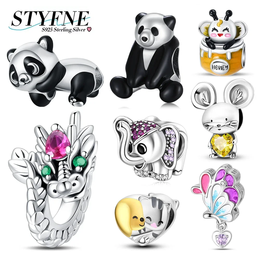 

Exquisite 925 Silver Animal Panda Dragon Monkey Butterfly Elephant Beads Fit Bracelet Charms Original Jewelry Making Women Gift