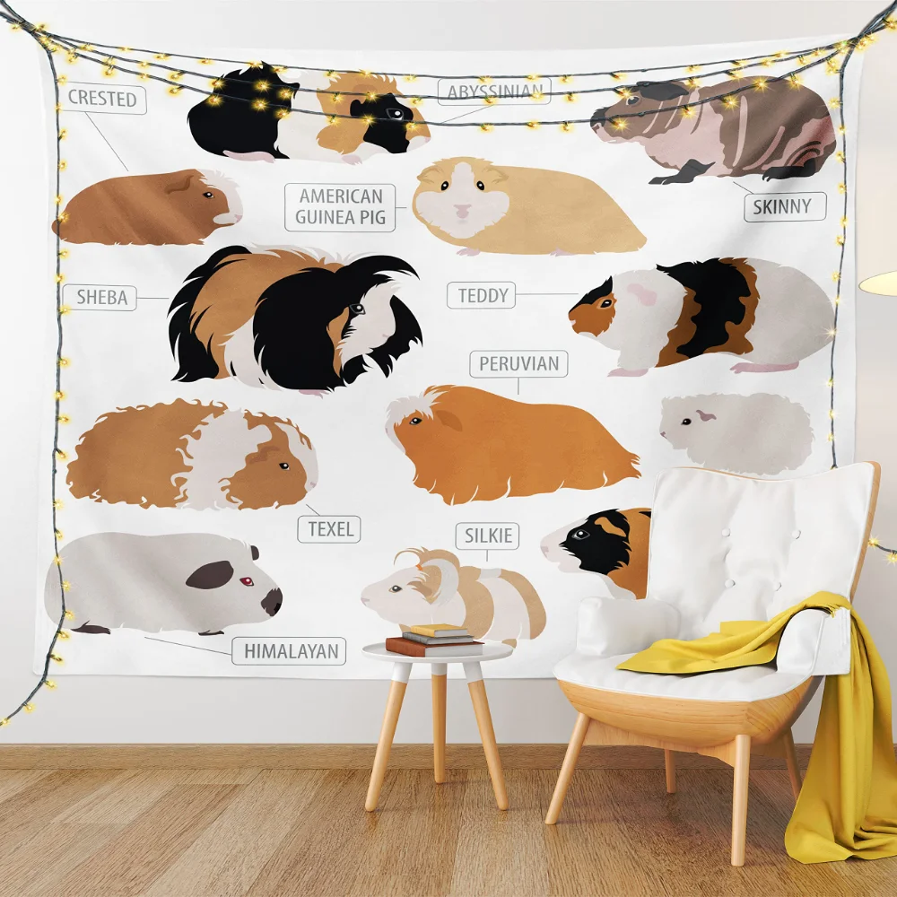 Guinea Pig Tapestry Cartoon Hamster Tapestries Kawaii Pet Animal Wall Blanket Cloth Living Room Bedroom Dorm Decor Wall Hanging