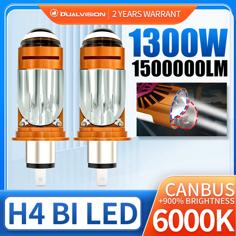 

1500000LM 1300W 6500K H4 LED Projector Mini Lens Bi Led H4 LED Headlights CSP Chips High Low Beam Turbo Fan Car Light Mini Diode