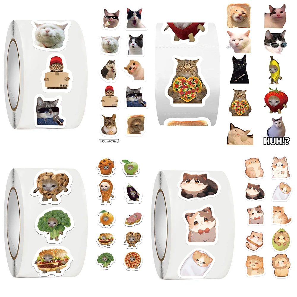 500 Stück lustige Katze Hund MEME Aufkleber Rolle Kawaii Kinder Aufkleber Spielzeug wasserdicht DIY Scrapbooking Laptop süße Tiere Aufkleber Packungen