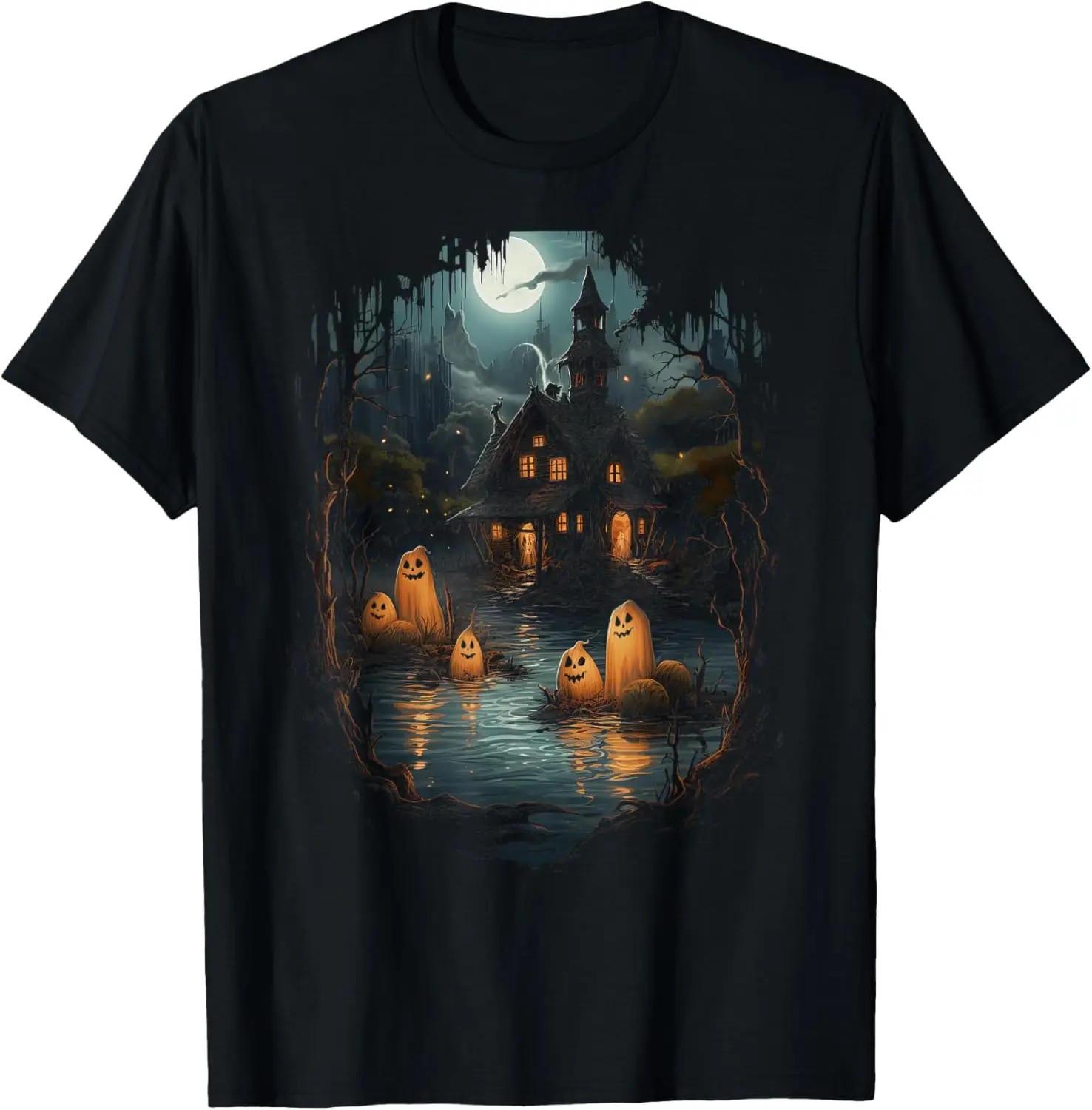 Vintage Fantasma y Esqueleto de Fire Camping Camiseta gótica de Halloween