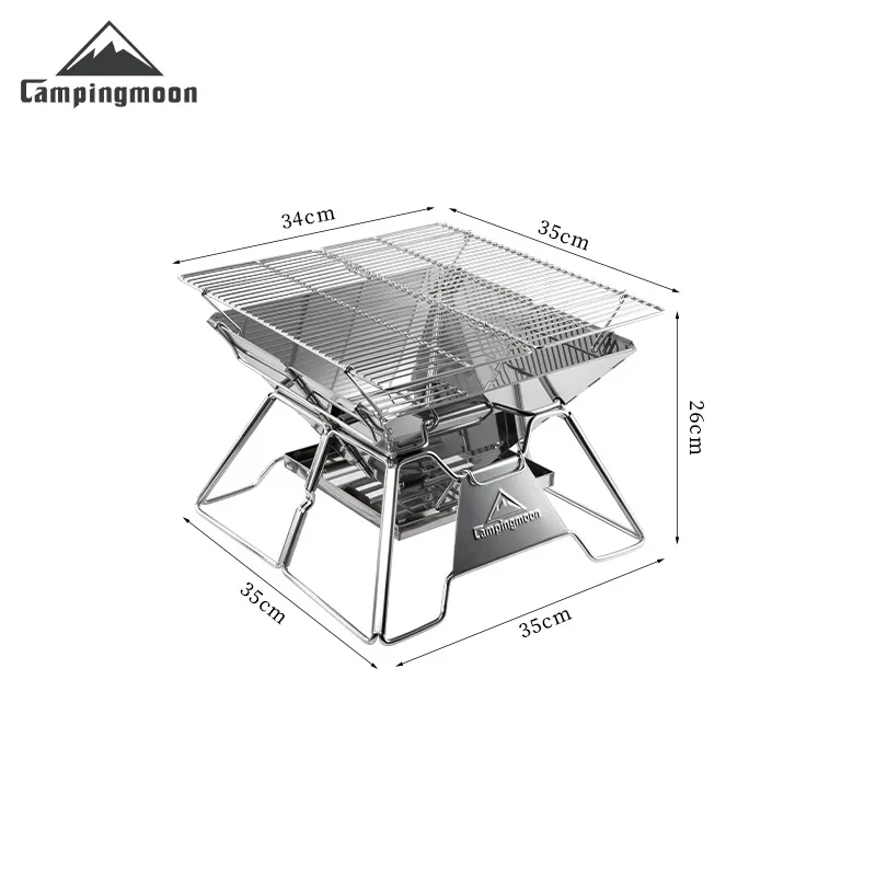 CAMPINGMOON Stainless Steel Folding Portable Barbecue Grill Outdoor Barbecue Camping Picnic Barbecue Equipment Barbecue Grill