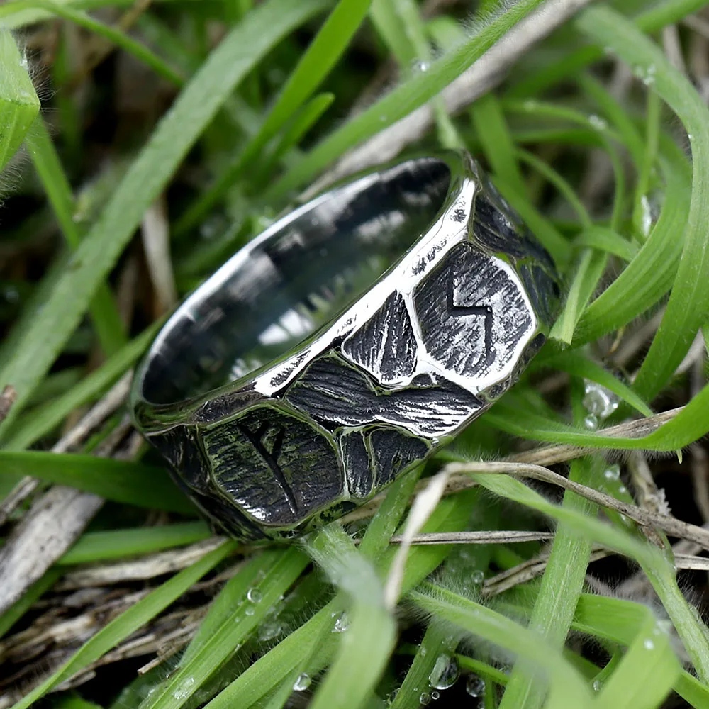 2023 NEW Vintage 316L Stainless Steel Viking rune Ring for Men steel Amulet retro fashion Jewelry FOR GIFT  free shipping