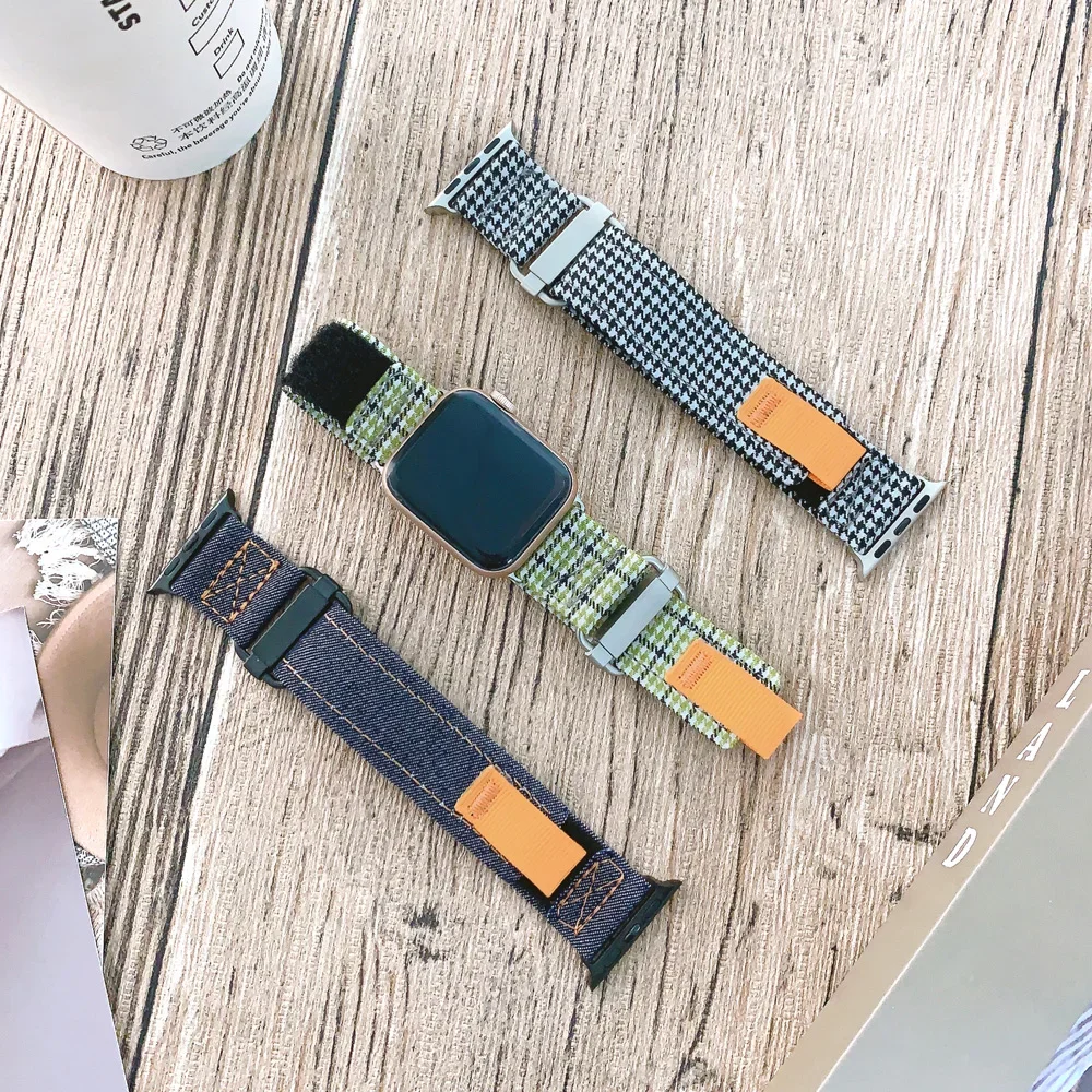 Sport Woven Nylon for Apple Watch Ultra Band 49mm 44mm 45mm 42mm 44 mm Leather belt bracelet iWatch series 9 7 6 5 4 8 se Strap