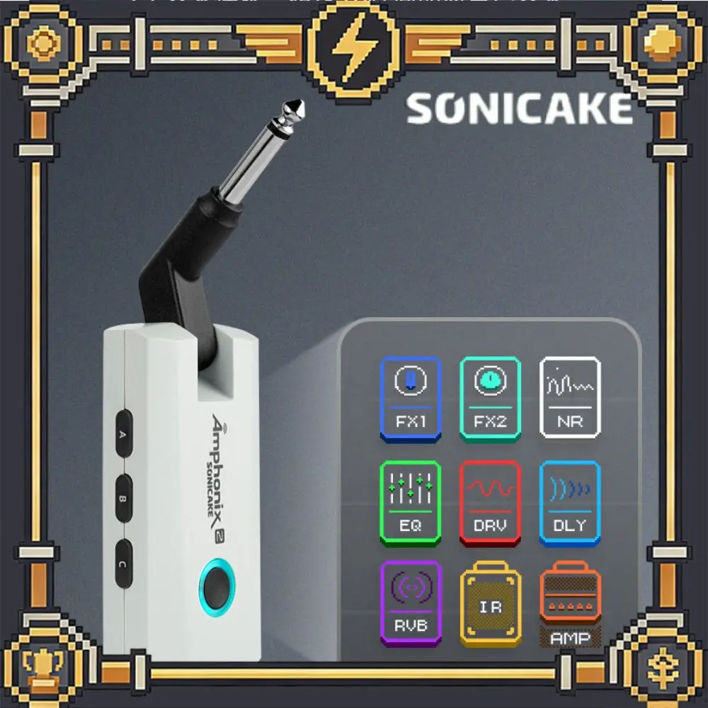 SONICAKE Amphonix 2, Amplificador de Guitarra para Auriculares, Bluetooth, Modo Dual, con 50 Presets de Fábrica, 9 Módulos de Efectos, Control por Aplicación, Batería QAP-50