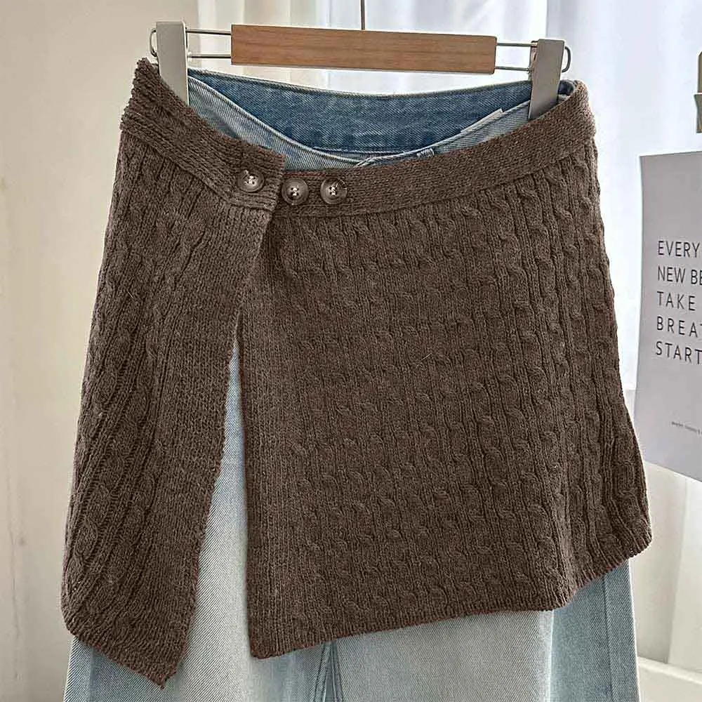 

New Y2K Streetwear Mini Skirt Harajuku High Waist Knitted Skirt Apron Butt Curtain Autumn Winter