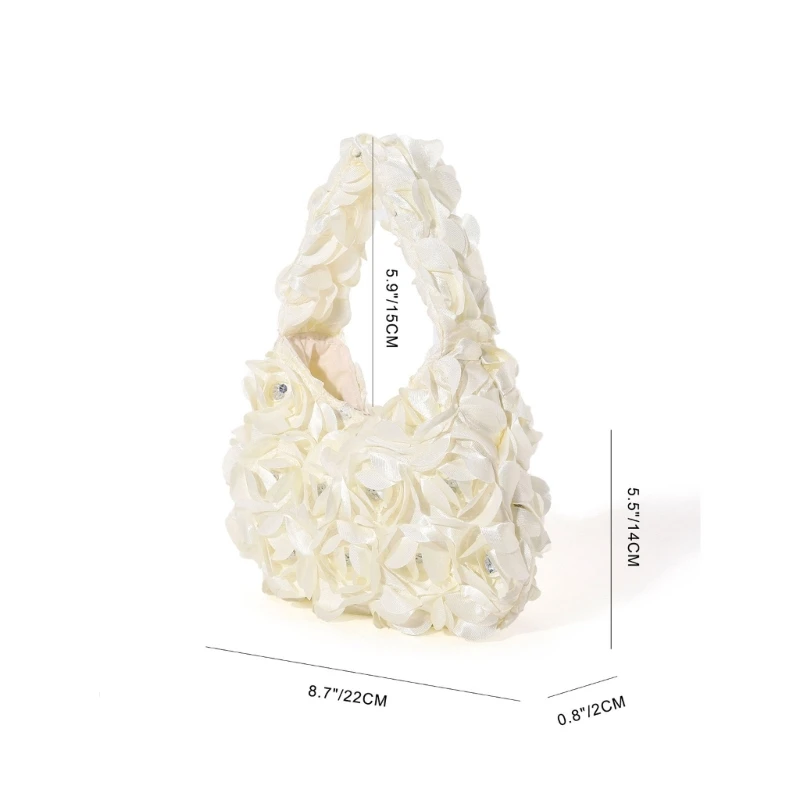 Bolso mano para mujer con satén 3D decoración floral rosas bolso noche con lentejuelas para bodas fiestas