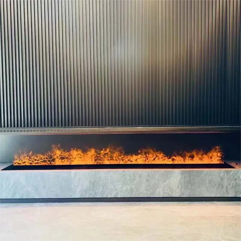 for Modern Double Line LED Electric Fireplace Water Vapor No Flame Effect Indoor Burning Linear Style Steel Insert