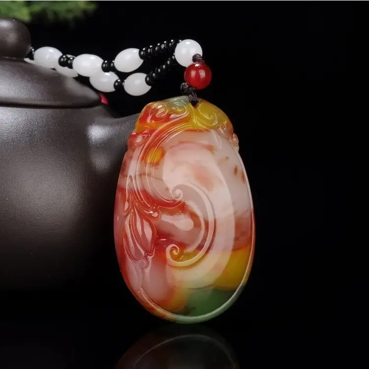 

Natural Colored Jade Ruyi Pendant Hetian Jade Fushou Ruyi Pendant Jade Pendant Body Protection Jade Ruyi Men's and Womn's Models