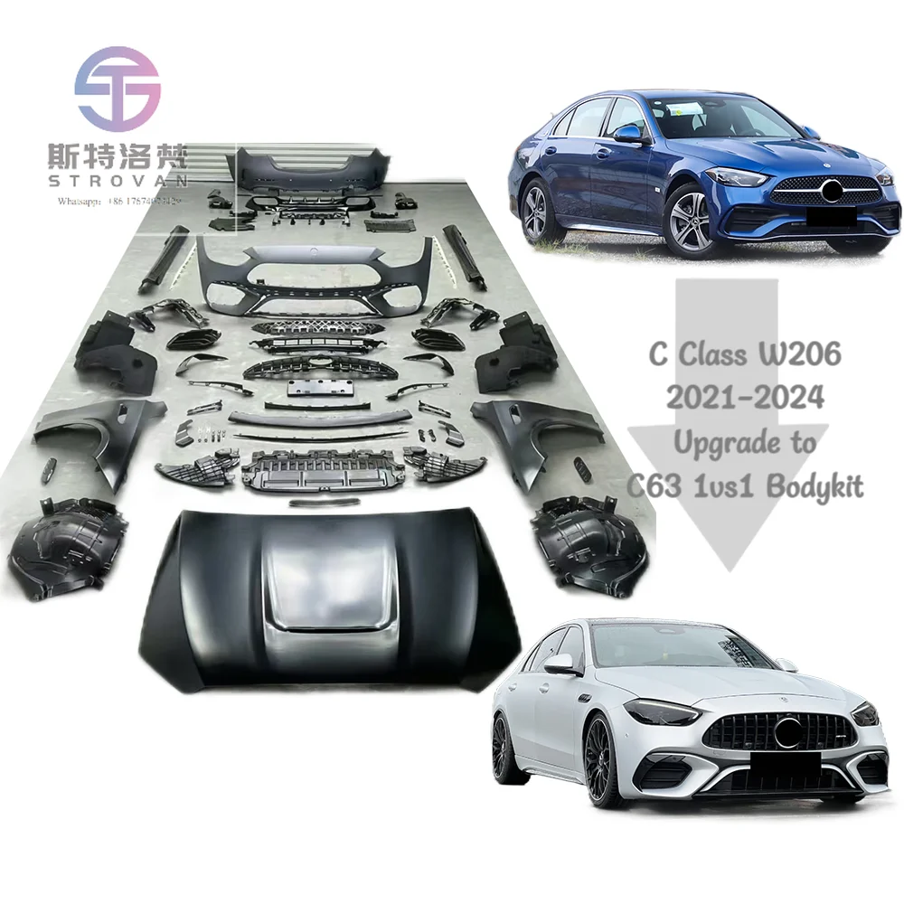 C Class W206 to C63 Body Kit 1vs1 Upgrade Kits Front Bumper Grille Hood Fender Side Skirt Rear Lip Exhaust Tip Car Accessory