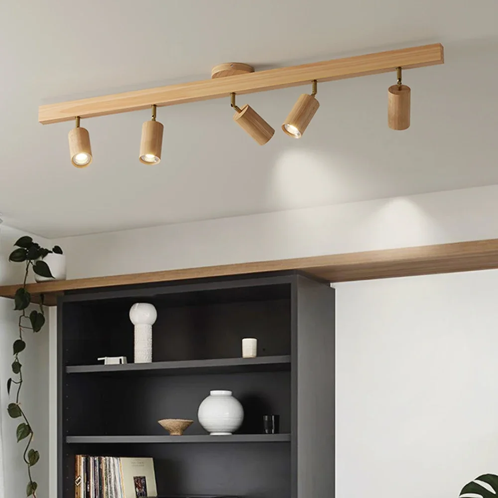 

Modern Nordic Wooden LED Ceiling Light Ceiling Spotlight LED Rail Track Lamps For Living Room Bedroom Kitchen Restaurant Decorat