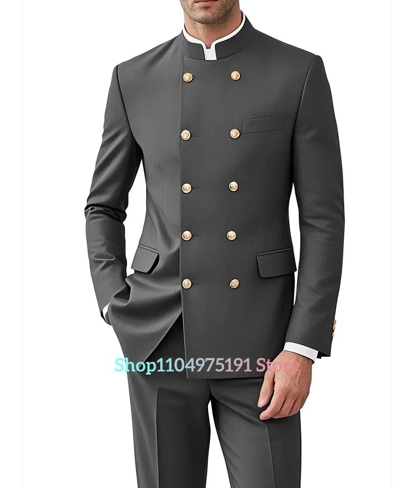 Traje Zhongshan de alta calidad; Traje occidental; Conjunto de traje casual para hombre con doble botonadura. Traje delicado de 2 piezas para hombre (chaqueta + pantalones)