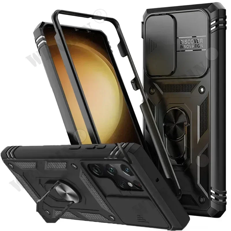 Case For Samsung S25 S24 S23 S22 Ultra Plus S24 FE A56 A36 Heavy Duty with Camera 360 Degree Rotate Kickstand Shockproof Cover