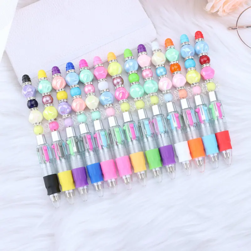 

50pcs Wholesale DIY Beadable Ballpoint Pen Four Colors of Pen Refills Beaded Pens School Office Pens Stationery Excluding Beads